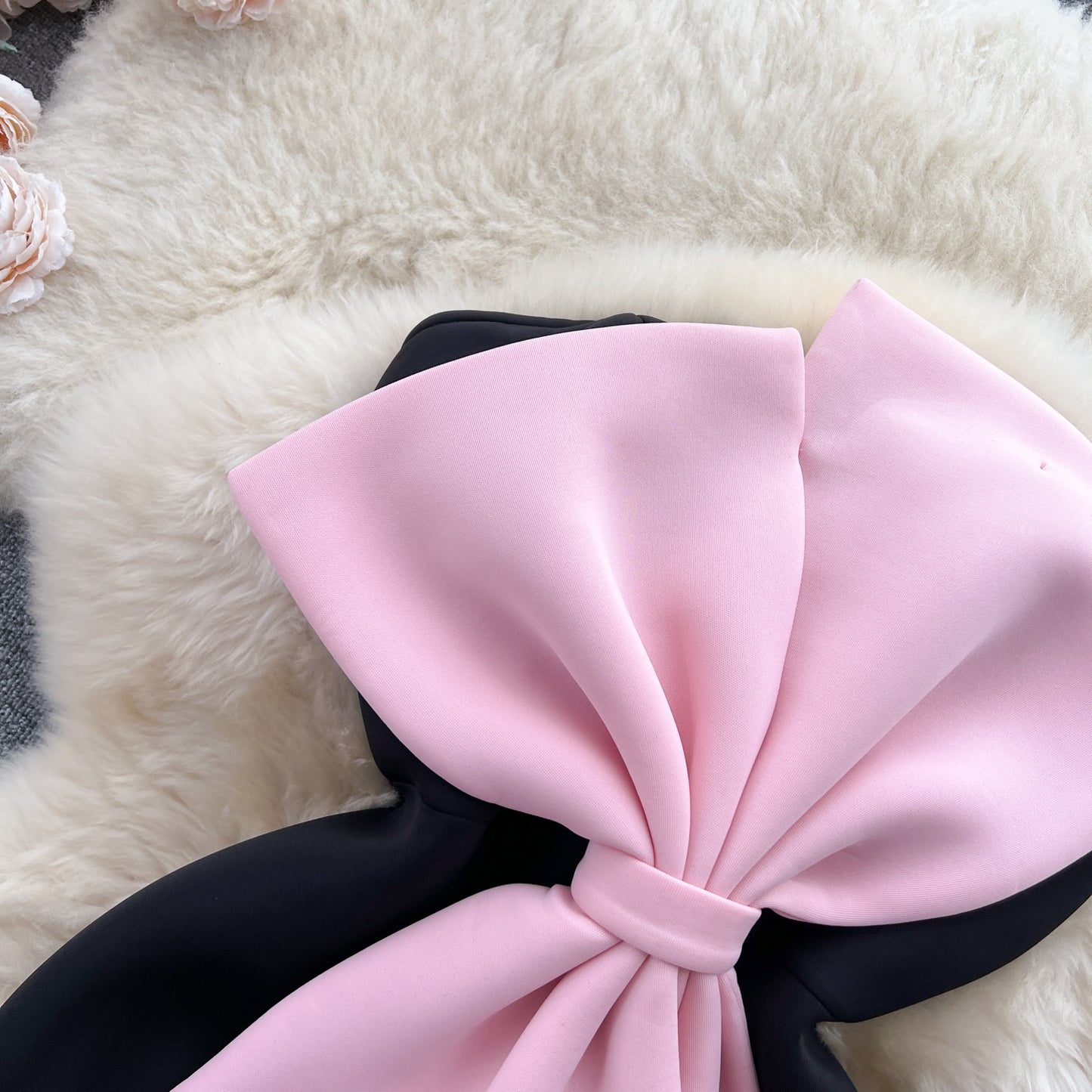 French style tube top dress summer three-dimensional bow slit waist slim dress R2303