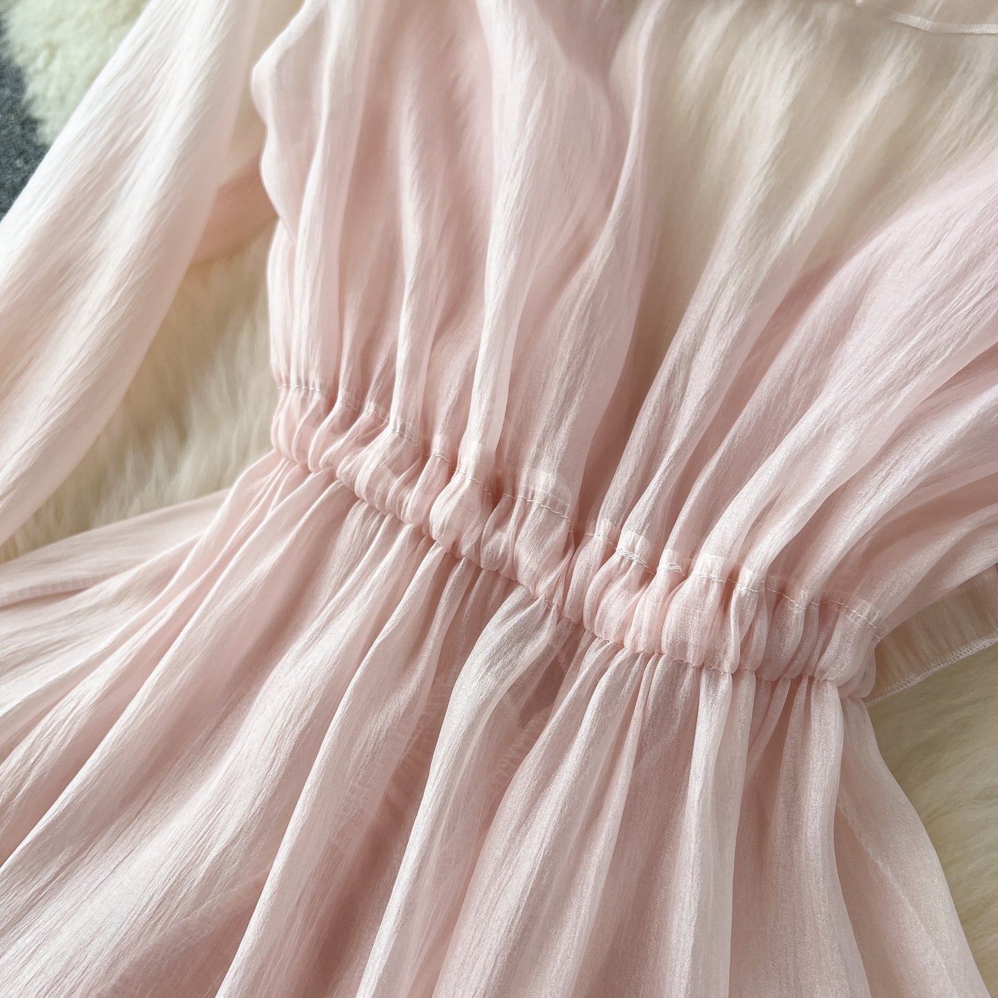 French holiday style cape cardigan coat ruffle trim slim fit long trumpet sleeve chiffon shirt R2295