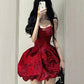 French Hepburn little red dress pure desire sweet spicy fluffy suspender dress princess dress R1644