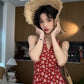 Retro red v-neck floral halter dress with waist and backless beautiful temperament long dress R0698
