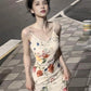 Floral suspender dress Slim fit temperament waist hip long skirt R0607