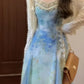 Women's Blended Floral Sling Dress Beautiful Waist A-Line Beach Dress R0617