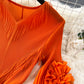 Palace style dress with tassels, V-neck, slim fit, long, pleated, trumpet sleeves R2260