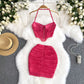 European and American suit pure desire hot girl sexy halter neck camisole + tight mesh skirt R2281