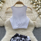 American retro printed sleeveless vest + hip skirt two-piece suit R2292