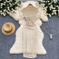 High-cold dress, temperament, pleated waist, slimming, medium-length, hip-wrapped long skirt R2279