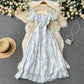 French floral dress summer dress 2025 new square collar niche waist tangerine first love skirt R2301