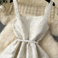 High-end dress palace style French retro jacquard big swing skirt temperament waist vest dress R2290
