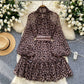 European and American niche dress with silk scarf and waist-hugging lantern sleeves A-line short skirt R2278