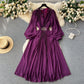 French retro V-neck lantern sleeves diamond dress with slim waist and elegant long skirt R2270