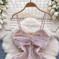 French style sweet little dress with pleated mesh suspenders R2291