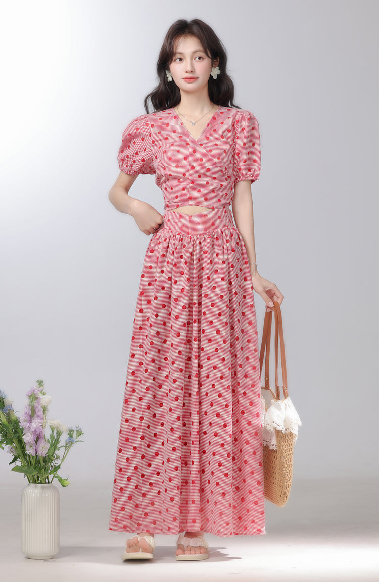 Retro pink polka dot dress 2025 new two-piece dress R1959