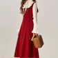 French girl style fake two piece red dress female 2025 new style skirt R1963