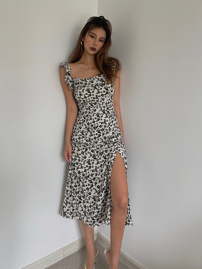 French retro floral tight slit suspender dress slim sexy mid-length skirt over the knee skirt R3036