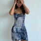 Newspaper mesh suspender short skirt hot girl hip-hugging figure dress European and American style R3041