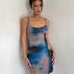High elastic mesh printed suspender dress summer vacation short skirt hip sexy R3029