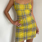 Show body American hot girl sexy yellow plaid soft a-line suspender skirt holiday dress R3033
