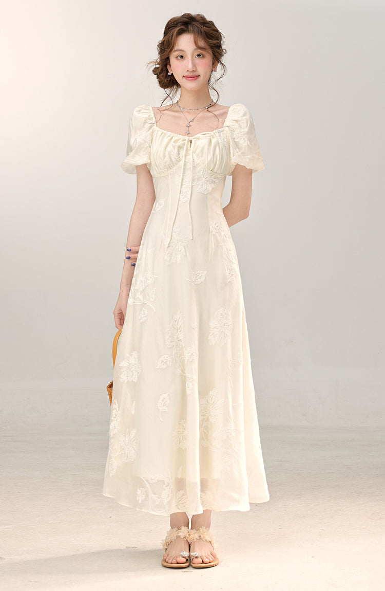 French style high-grade apricot dress women's new style small long skirt R1972