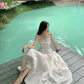 Beach dress suspenders backless dress temperament long skirt holiday style R1565