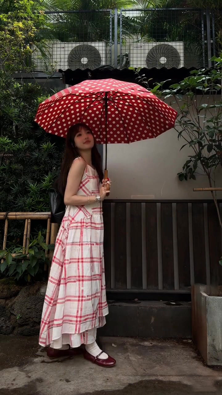 Pink plaid sleeveless dress beautiful age-reducing loose A-line vest dress R0585