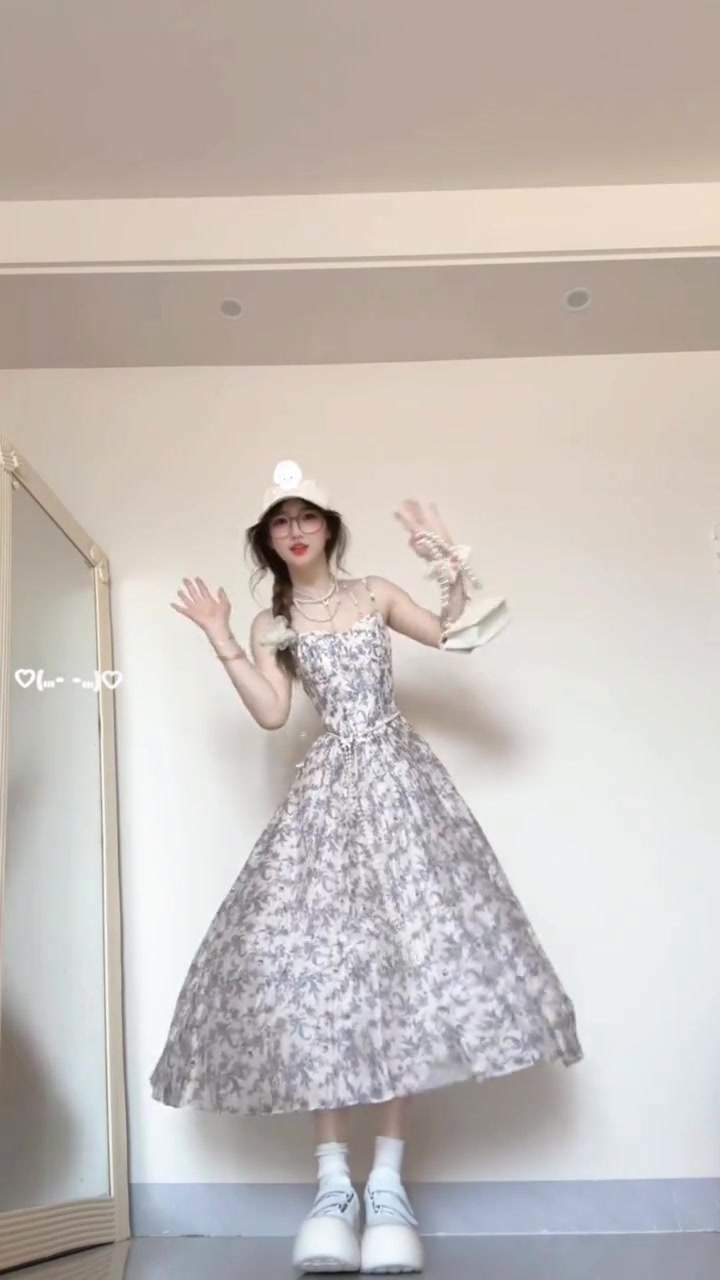 Floral suspender dress new style beautiful waist temperament long dress R0590