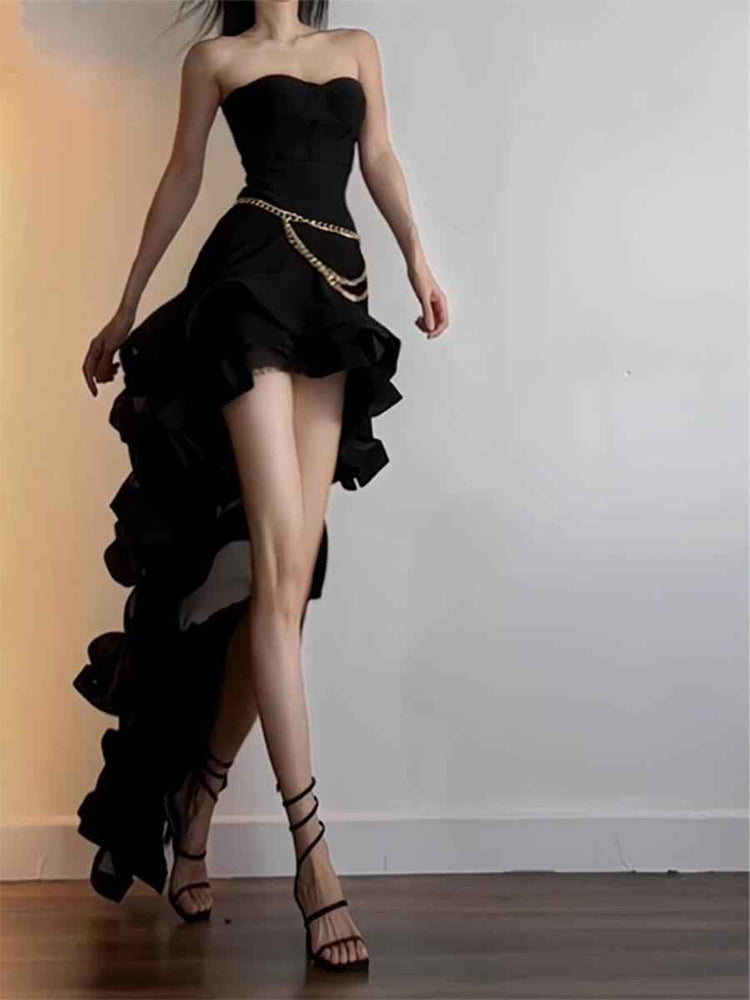 Birthday dress high-end party dress niche temperament trailing tube top dress R1770