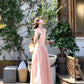 Pink V-neck vest dress with elegant waist and beautiful small skirt R0584