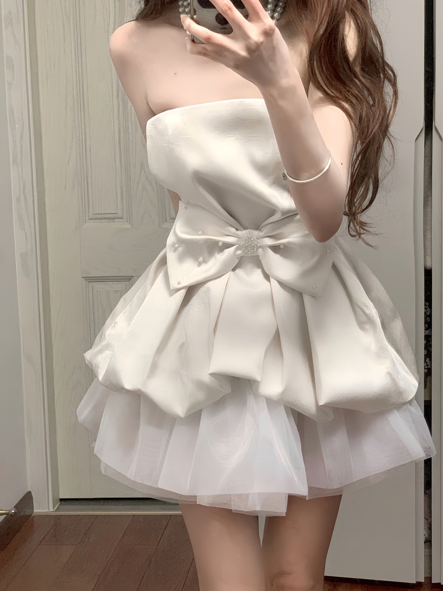 One-shoulder tube top dress gentle temperament waist dress tutu skirt R0527