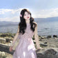 Gentle pink sleeveless halter neck dress beautiful loose skirt R0528