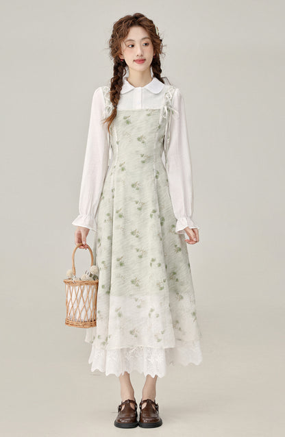 Temperament gentle style green floral dress female popular wear this year R1970