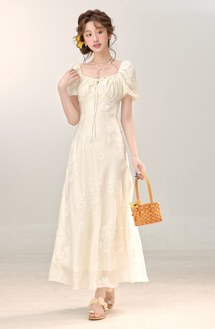 French style high-grade apricot dress women's new style small long skirt R1972