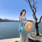 Holiday style gentle temperament unique beautiful blue suspender top skirt two-piece set R0869