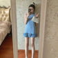 French style blue Chanel style vest dress beautiful loose A-line short skirt R0868