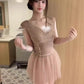 Gentle temperament v-neck sleeveless top mesh skirt beautiful two-piece suit R0870