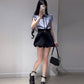 Suit gentle temperament beautiful blue shirt flower bud shorts two-piece suit R0824