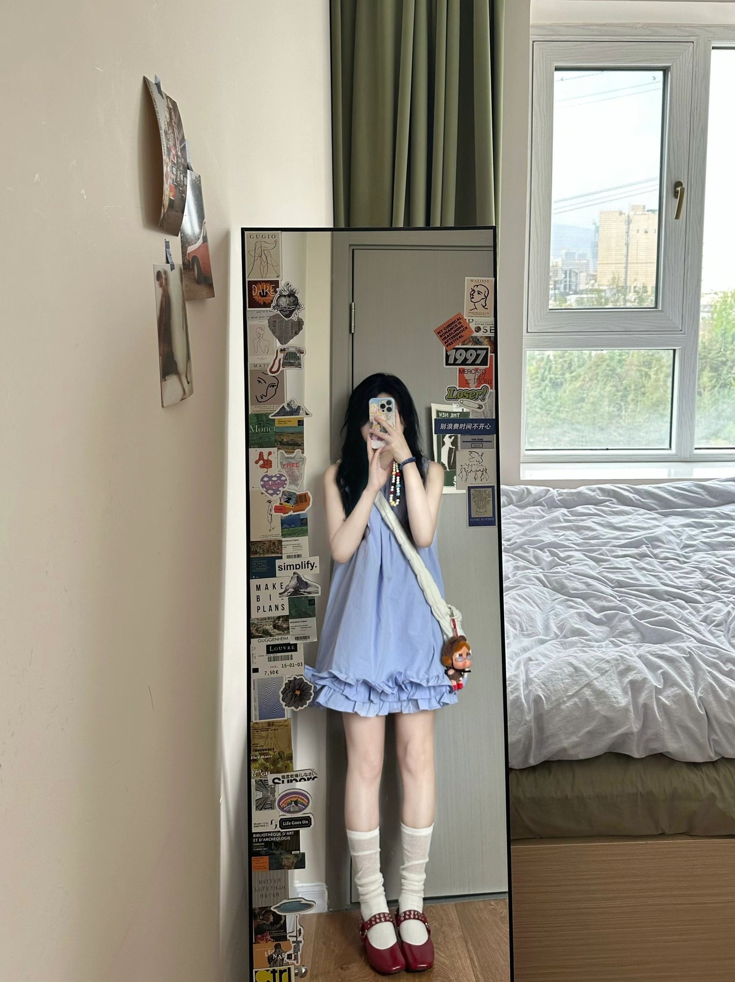 Gentle and sweet style vest dress beautiful loose A-line short skirt R0827