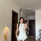 Gentle style white vest dress for women irregular beautiful waist bud skirt R0825