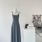 Black and gray simple waist slim U-neck temperament long suspender dress R2088