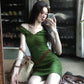 French style beautiful green V-neck sleeveless women's summer high-end temperament short skirt R3591