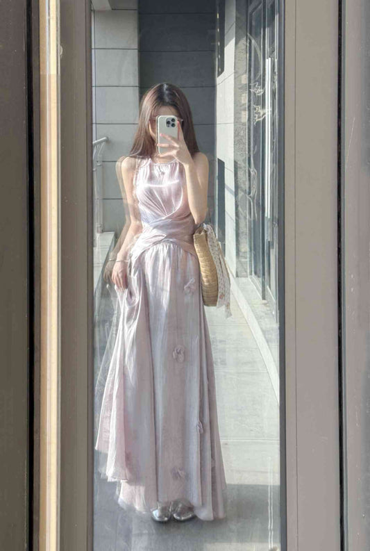 Beautiful outfit set gentle temperament purple sleeveless vest a-line skirt two-piece set R0832