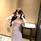 Purple suspender dress beautiful waist a-line beach dress R0587