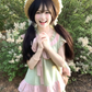 Pure outfit set casual green small flying sleeve top short skirt two-piece set R0834