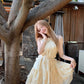 Cream Yellow Halter Neck Dress Summer French Tulle Short Skirt Babydoll Skirt R3833