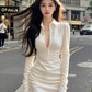 Large size French temperament shirt sexy dress royal sister pure desire style slim hip skirt R1856