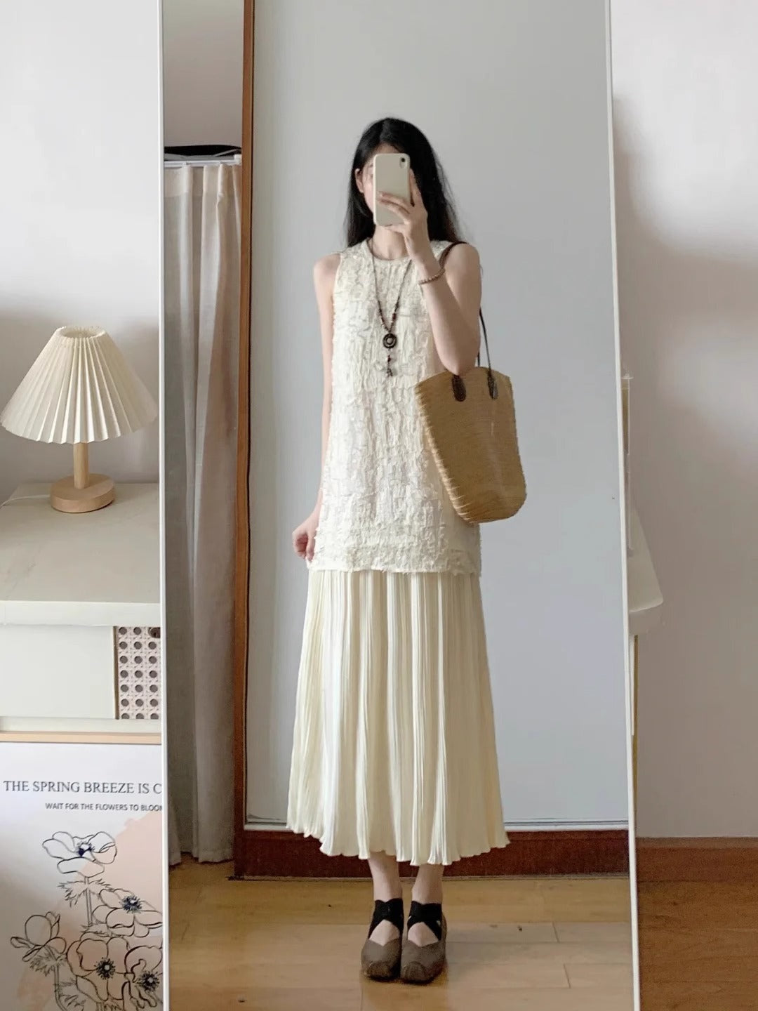 Green sleeveless dress for women, high-end fake two-piece temperament long dress R0770