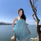 Holiday style gentle temperament unique beautiful blue suspender top skirt two-piece set R0869
