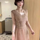 Gentle temperament v-neck sleeveless top mesh skirt beautiful two-piece suit R0870