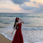 Retro niche design backless suspender dress seaside holiday outfit long dress R1459