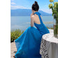 A Line Blue Long Stunning Evening Gown Party Prom Dress       S7304