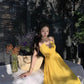A Line Yellow Long Stunning Evening Gown Party Prom Dress       S7282